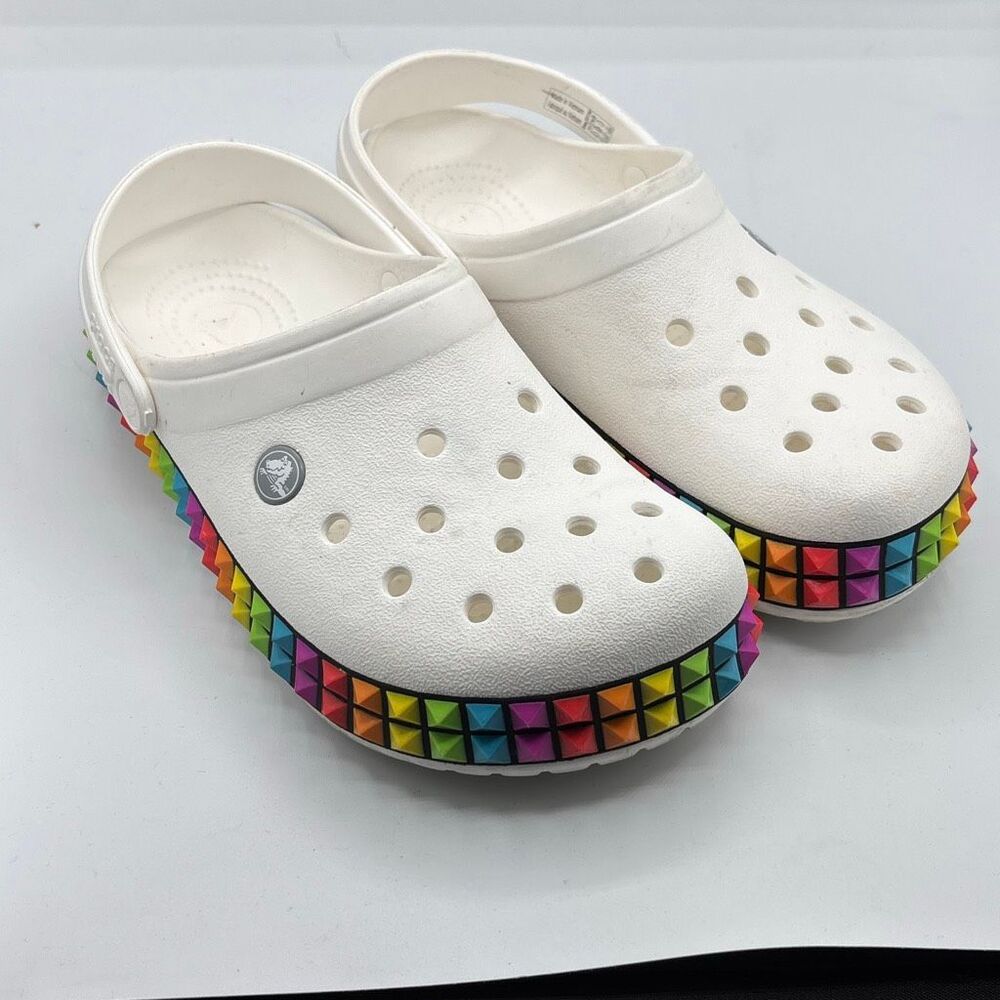 Crocs Crocband 3D Shapes Clog White Rainbow Style 207290 Unisex Men's 7 W 9 - Picture 7 of 9